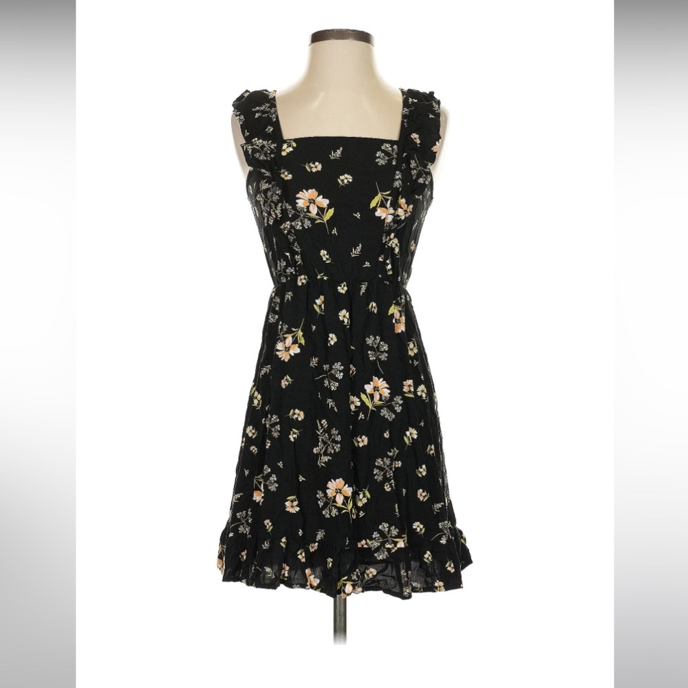 Wild Fable Black and Yellow Ruffled Mini Dress